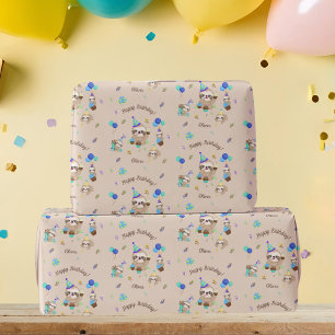Papier Cadeau Fête d'anniversaire amusante de paresseux thème bl