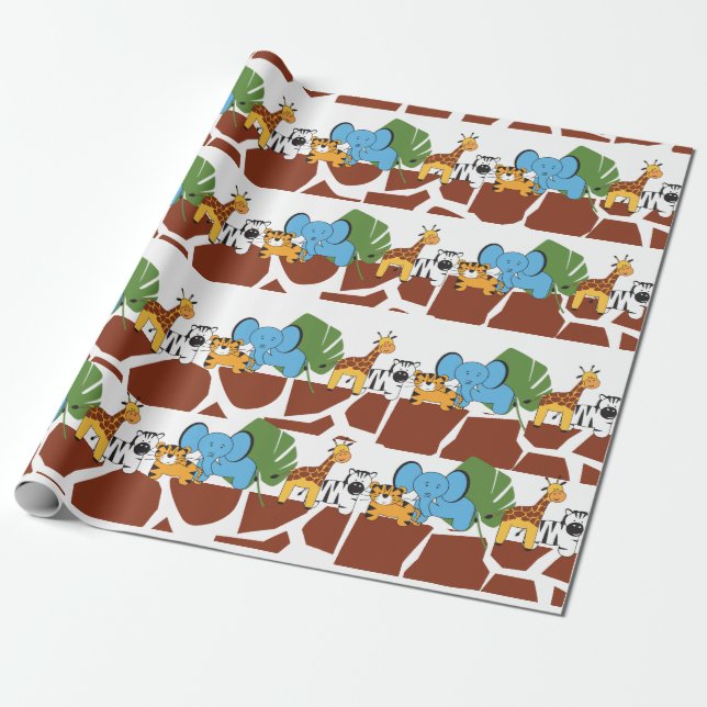 Papier Cadeau Fête d'anniversaire Animal Jungle Safari (Déroulé)