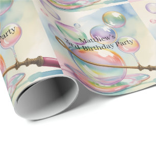 Papier Cadeau Fête d'anniversaire aux bulles arc-en-ciel pastel