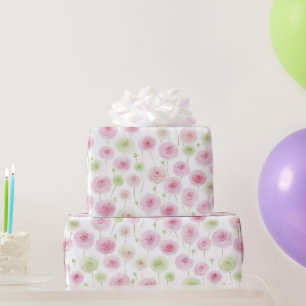 Papier Cadeau Fête d'anniversaire aux fleurs de renoncule rose m
