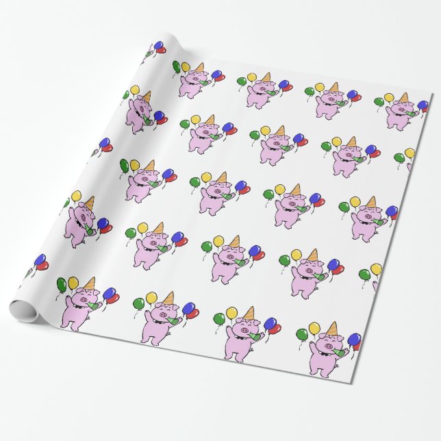Papier Cadeau Fête d'anniversaire avec un cochon mignon|choisir  (Déroulé)