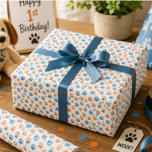 Papier Cadeau Fête d'anniversaire de 1 an avec un chien adorable