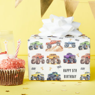 Papier Cadeau Fête d'anniversaire de camion monstre pour enfants