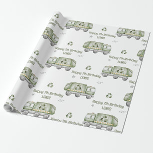 Papier Cadeau Fête d'anniversaire de camion-poubelle vert person