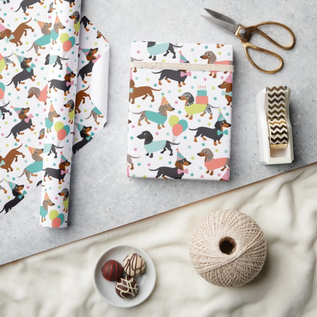 Papier Cadeau Fête d'anniversaire de Dachshund (Artisanat)