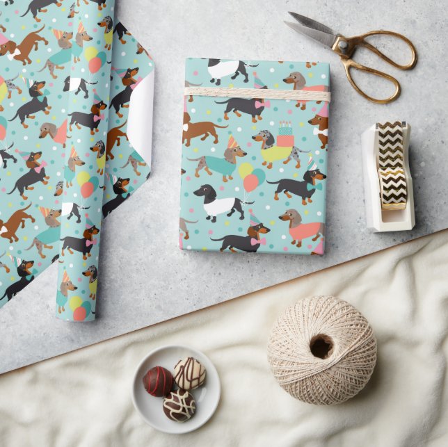 Papier Cadeau Fête d'anniversaire de Dachshund (Artisanat)