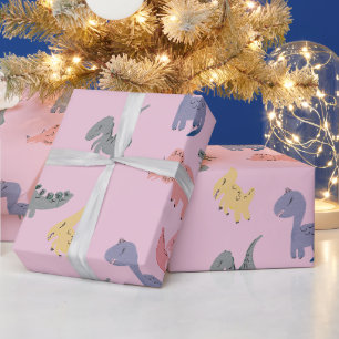 Papier Cadeau Fête d'anniversaire de dinosaures mignons dessinés