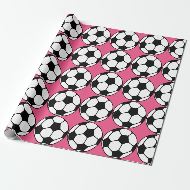 Papier Cadeau Fête d'anniversaire de la fille rose Ball de footb (Déroulé)