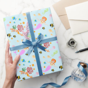 Papier Cadeau Fête d'anniversaire de la Sirène et de ses amis