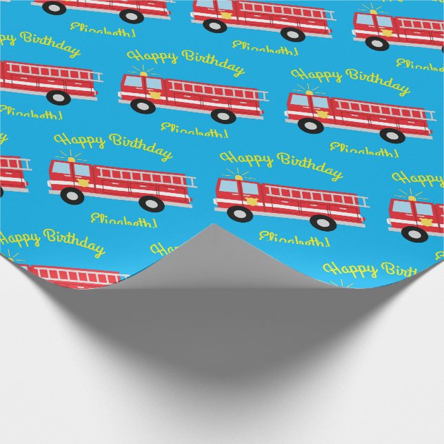 Papier Cadeau Fête d'anniversaire du camion d'incendie (Coin)