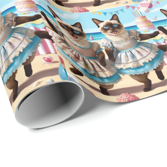 Papier Cadeau Fête d'anniversaire du chat siamois (Coin rond)