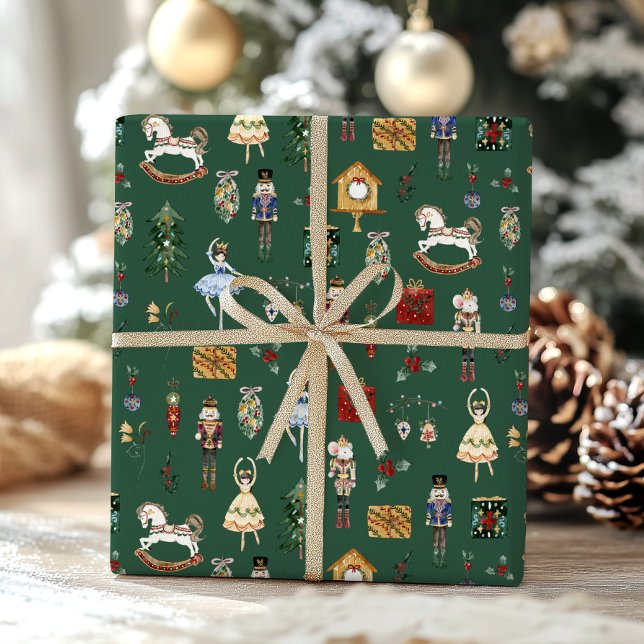 Papier Cadeau Fête d'anniversaire en or rouge Nutcracker (Créateur téléchargé)