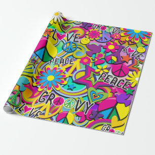 Papier Cadeau Fête d'anniversaire FUN Rétro Groovy 60's Soixante