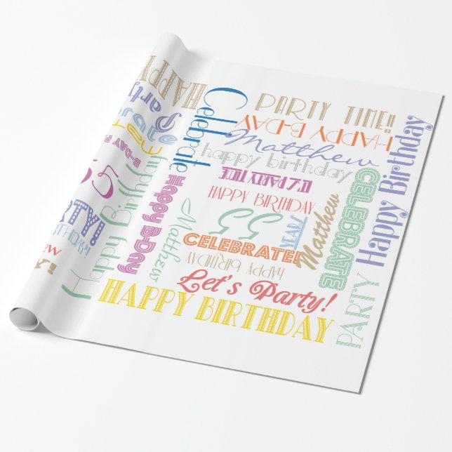 Papier Cadeau Fête d'anniversaire ! NOM et âge de la fontographi (Déroulé)