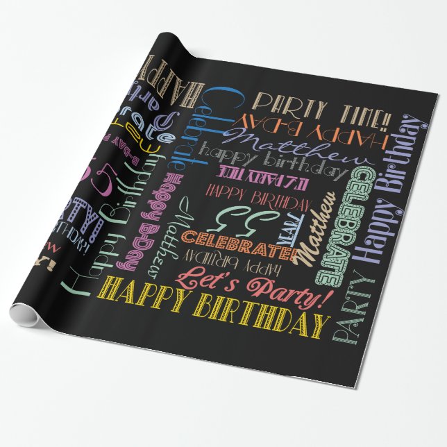 Papier Cadeau Fête d'anniversaire ! NOM et âge de la fontographi (Déroulé)