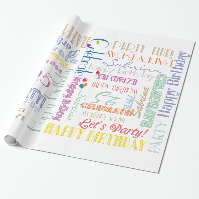 Papier Cadeau Fête d'anniversaire ! NOM personnalisé de la fonto (Déroulé)