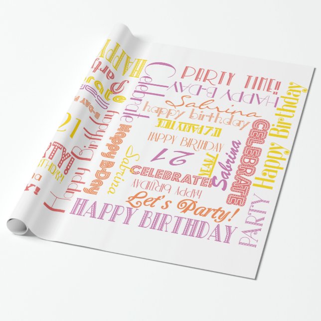 Papier Cadeau Fête d'anniversaire ! NOM personnalisé et âge (Déroulé)