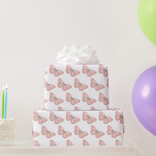 Papier Cadeau Fête d'Anniversaire Papillons Roses et Blancs Fémi