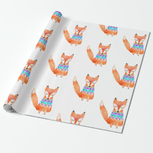 Papier Cadeau Fête d'anniversaire renard camping aquarelle