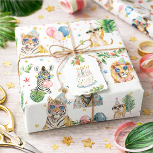Papier Cadeau Fête d'anniversaire sur le thème des animaux de la