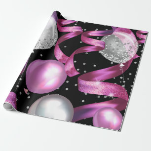 Papier Cadeau Fête d'anniversaire Sweet 16 rose noir argent pail