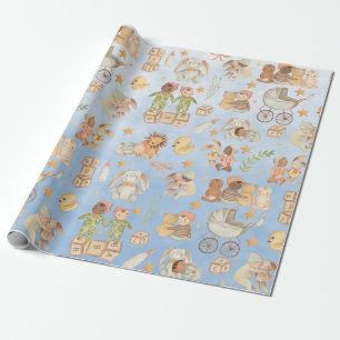 Papier Cadeau Fête d'anniversaire vintage pour bébé et amis