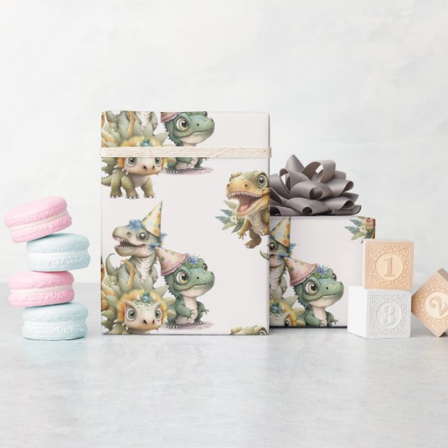 Papier Cadeau Fête d'anniversaire Wild One Cute Dinosaur (Baby Shower)