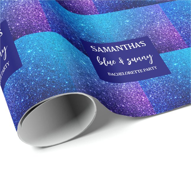 Papier Cadeau Fête de Bachelorette Paillettes Bleues  (Coin rond)