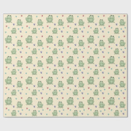 Papier Cadeau Fête de Bébé à la Grenouille Aquarelle Crème Fanta