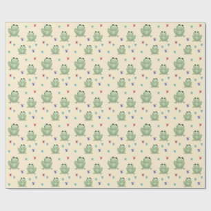 Papier Cadeau Fête de Bébé Grenouille Aquarelle Crème Fantaisist