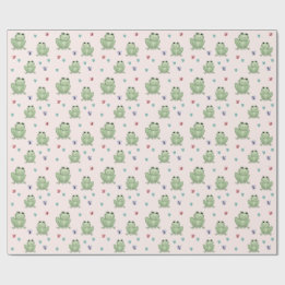 Papier Cadeau Fête de Bébé Grenouille Aquarelle Rose Fantaisiste