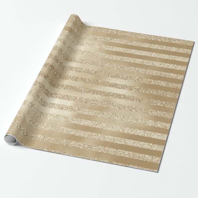 Papier Cadeau Fête de Champagne : Glittery Gold Stripes (Déroulé)