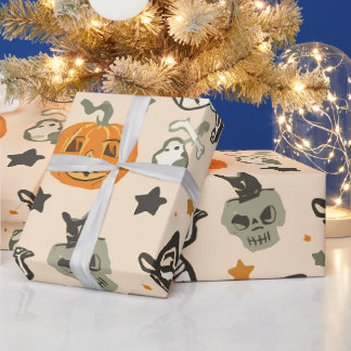 Papier Cadeau Fête de citrouilles squelettiques
