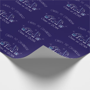 Papier Cadeau Fête de fin d'études Casquette et Cocktail Bleu ma