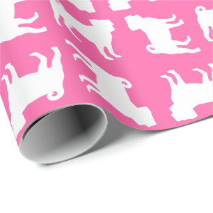 Papier Cadeau Fête de la fête du chien Carlin rose