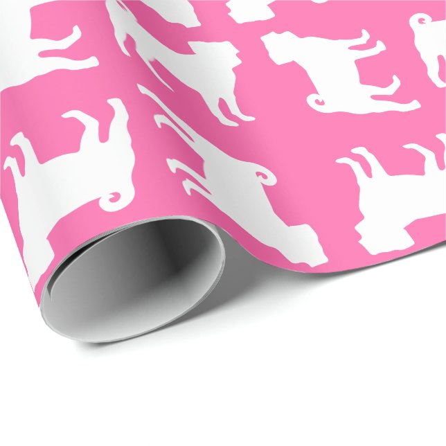 Papier Cadeau Fête de la fête du chien Carlin rose (Coin rond)