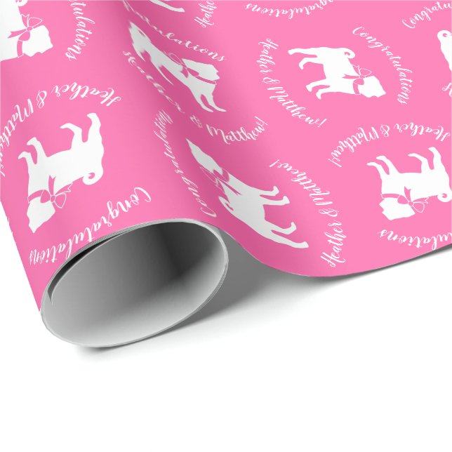 Papier Cadeau Fête de la fête du chien Carlin rose (Coin rond)