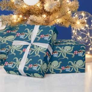 Papier Cadeau fête de la plage de poulpe de Noël