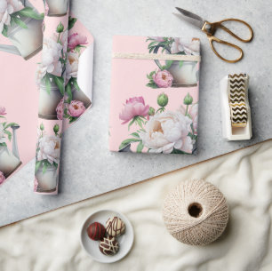 Papier Cadeau Fête de mariage aux pivoines florales roses