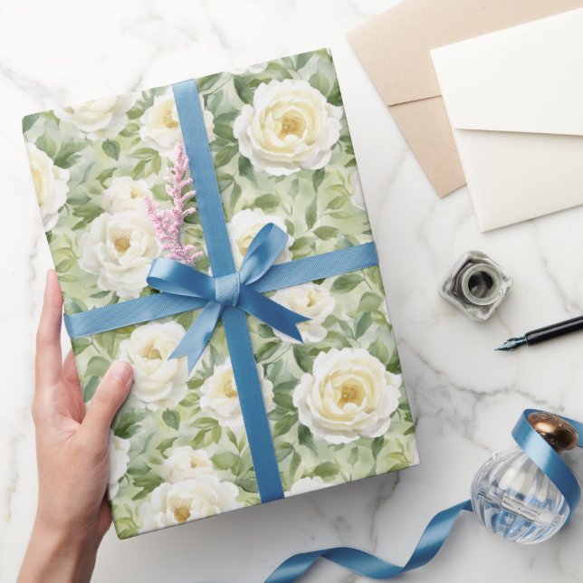 Papier Cadeau Fête de mariage Chic Fleurs Blanches (Cadeaux)