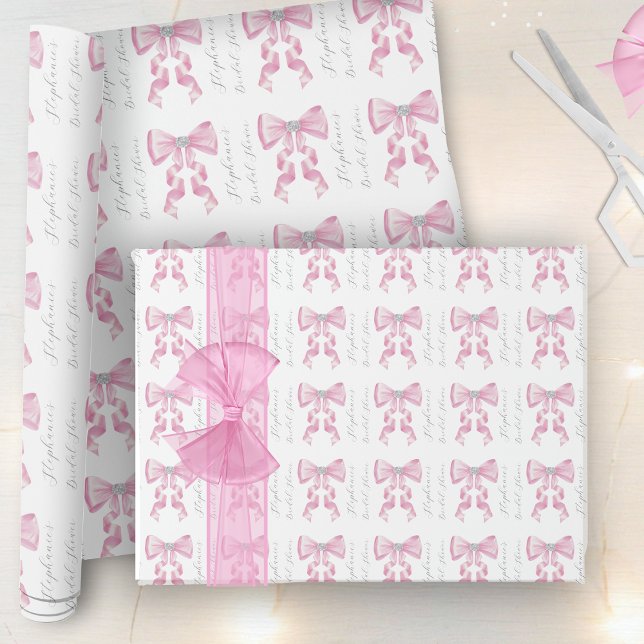 Papier Cadeau Fête de mariage Coquette Glam avec Nœud Rose (Créateur téléchargé)