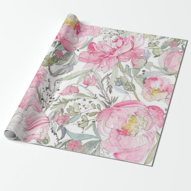 Papier Cadeau Fête de mariage de naissance à l'aquarelle florale (Déroulé)