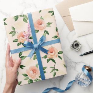 Papier Cadeau Fête de Mariage Fleurie Crème Pêche