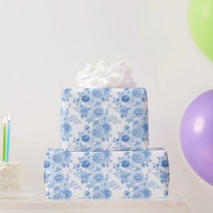 Papier Cadeau Fête de mariage floral bleu romantique