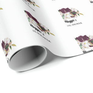 Papier Cadeau Fête de mariage floral prune