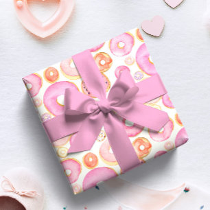 Papier Cadeau Fête de Naissance Bébé Fille Gâteaux Rose Aquarell