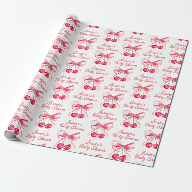 Papier Cadeau Fête de Naissance Bébé Fille Rose Coquette Rouge à (Déroulé)