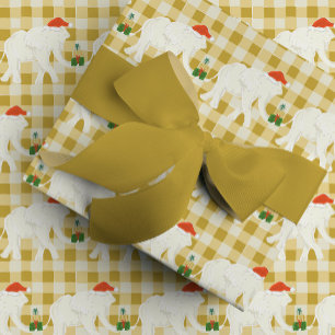 Papier Cadeau Fête de Noël à l'Éléphant Blanc à Carreaux Jaunes