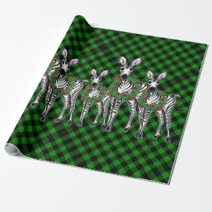 Papier Cadeau Fête de Noël, couronne de xmas, plaid vert
