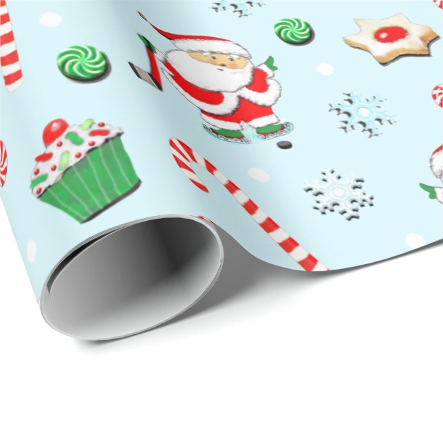 Papier Cadeau Fête de Noël de Hockey (Coin rond)